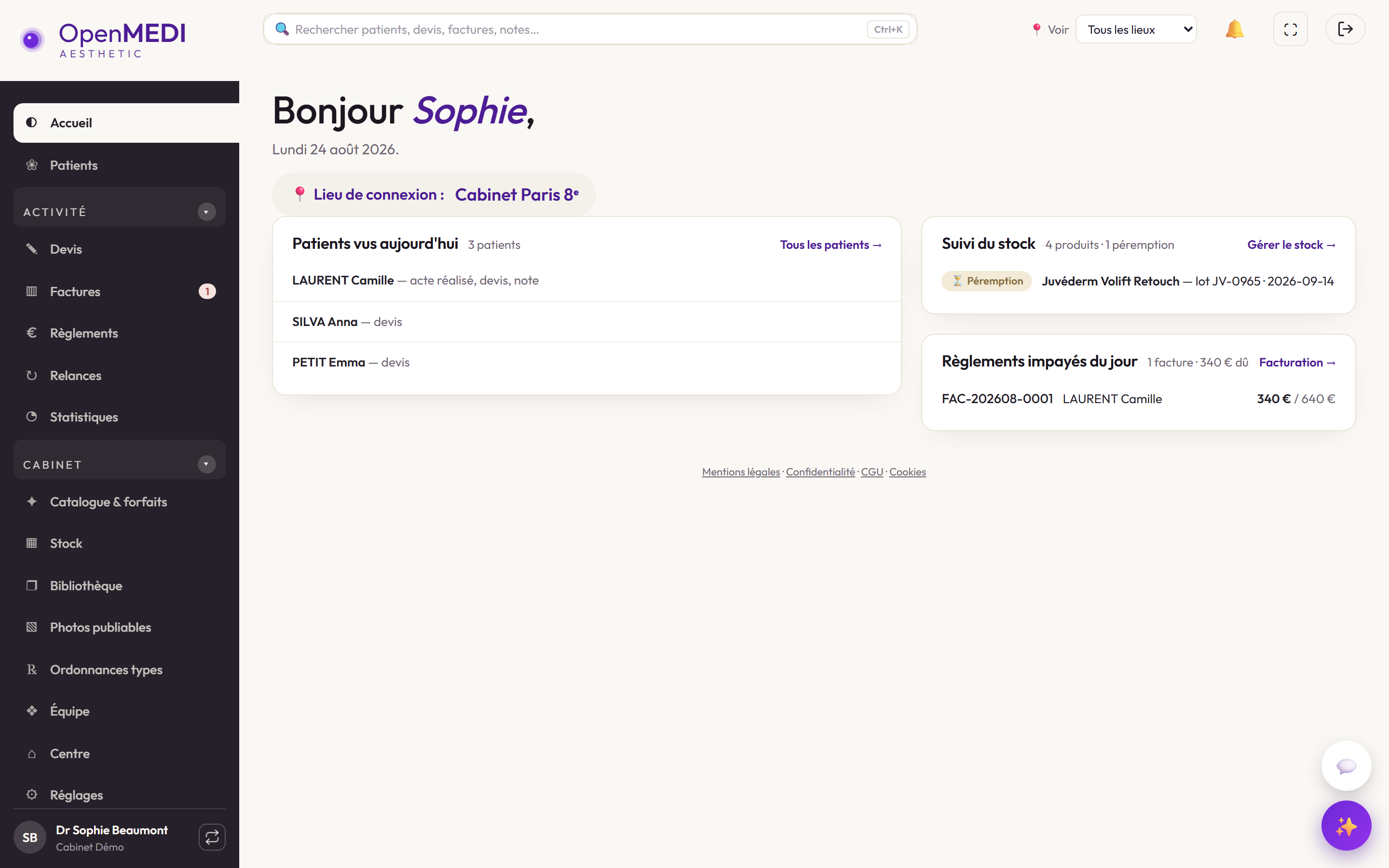 Page d'accueil de OpenMEDI avec recherche et modules