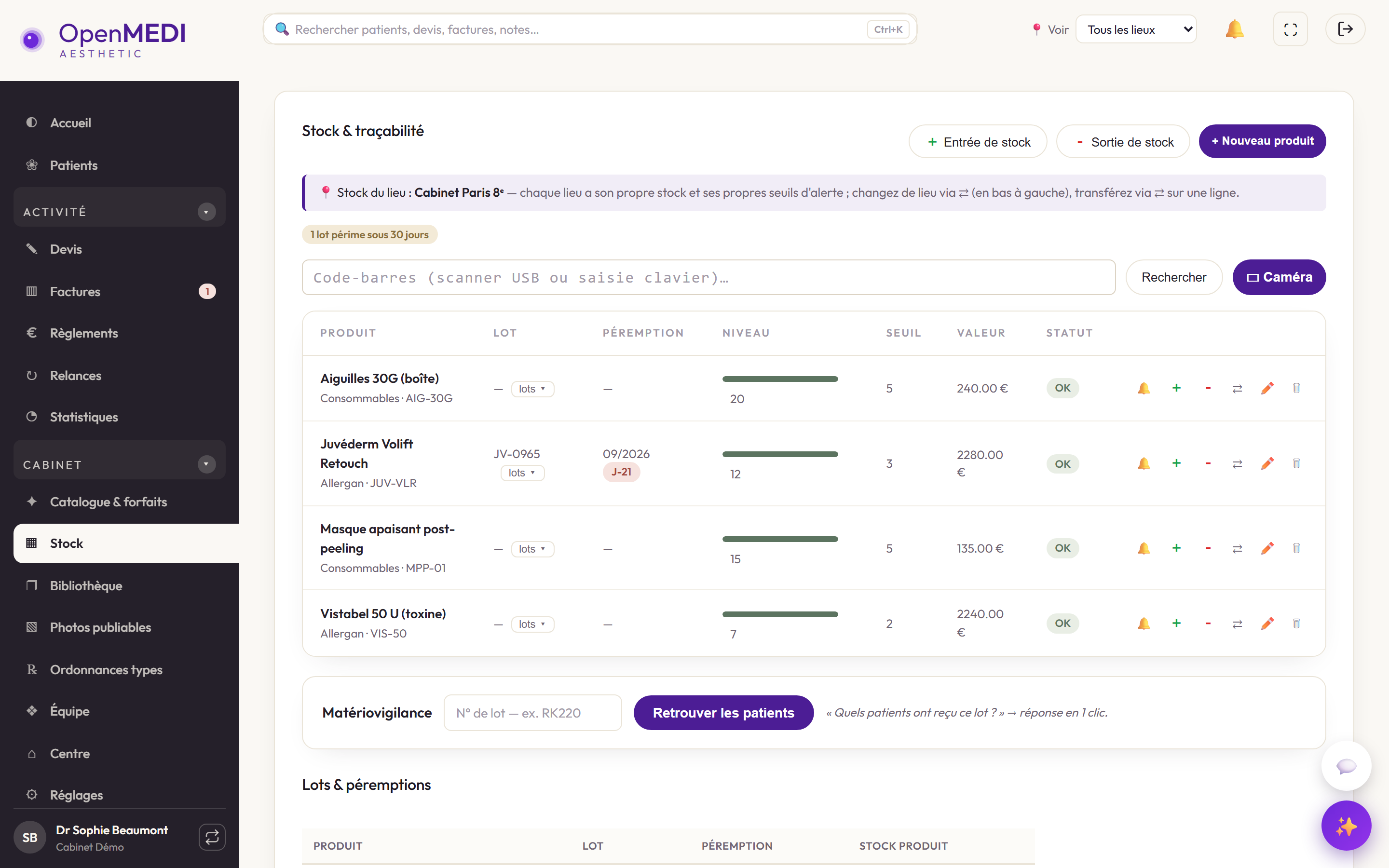 Gestion des stocks avec alertes de seuil